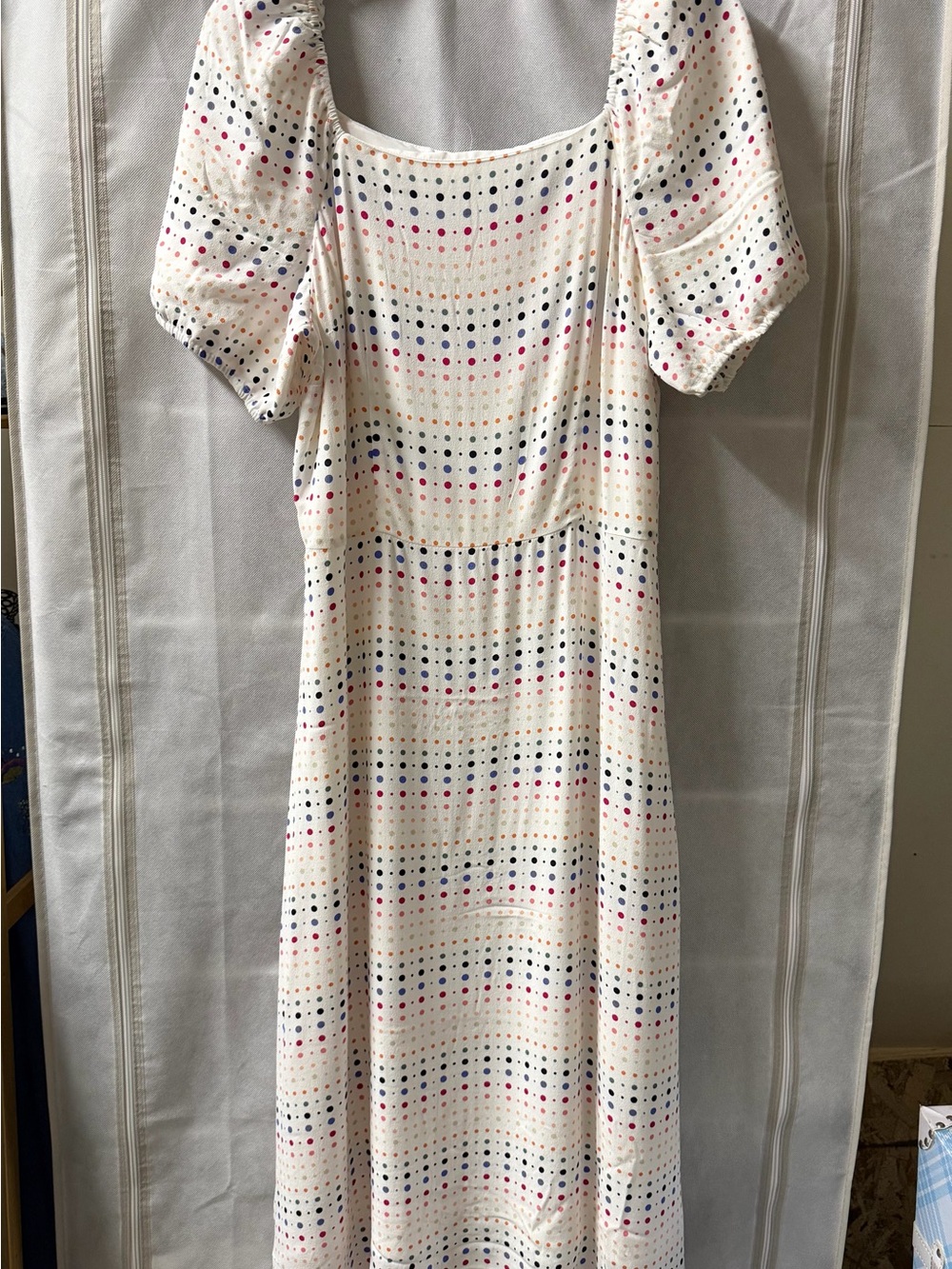 LOFT White Eyelet Midi Dress with Color Dot Detail - Picture 2 of 3